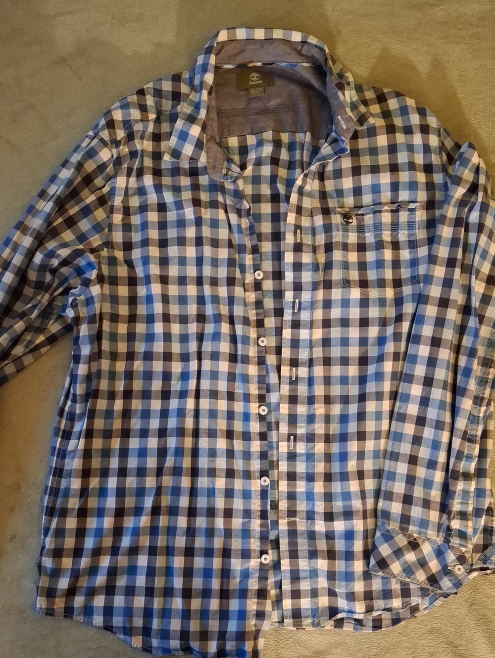 Timberland Blue and White Gingham Button-Down Shirt